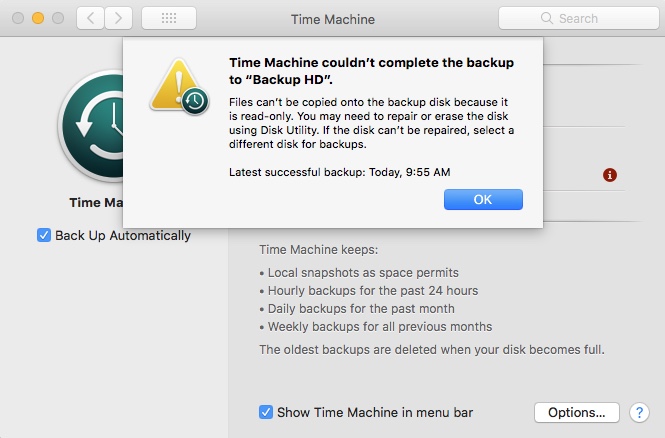 read only disk in Time Machine